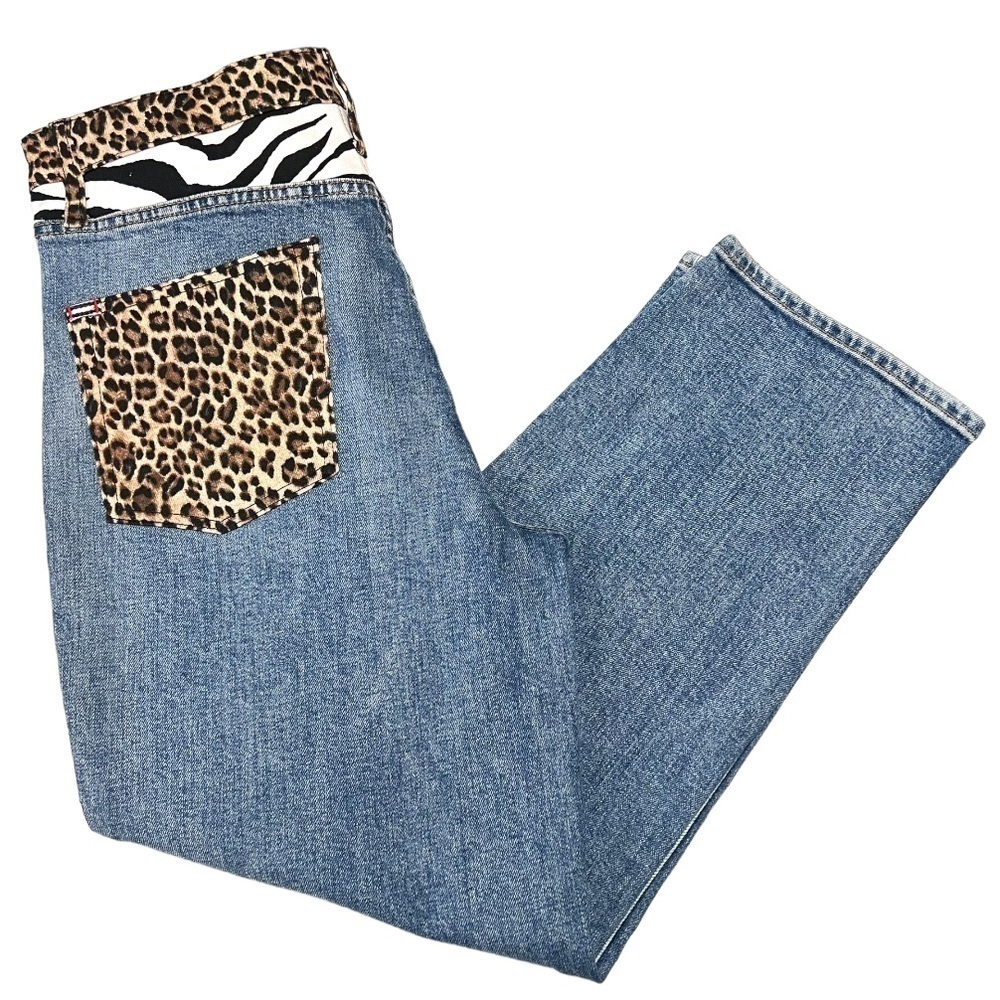 Alice + Olivia Amazing High Rise Girlfriend Slim Straight Animal Print Jeans 32 - Picture 11 of 16